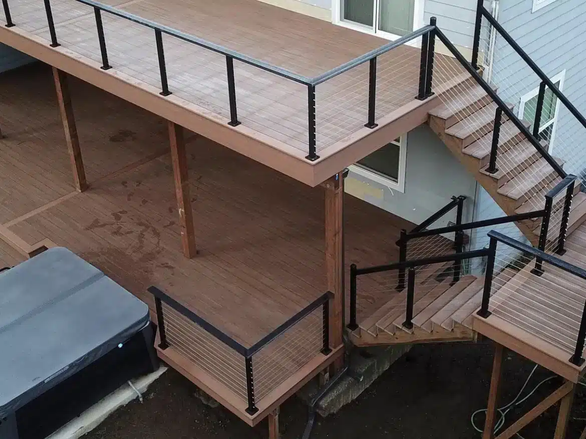 photo of a multi-level composite deck with railings