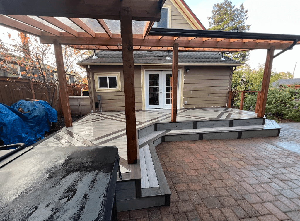 photo of a covered deck .